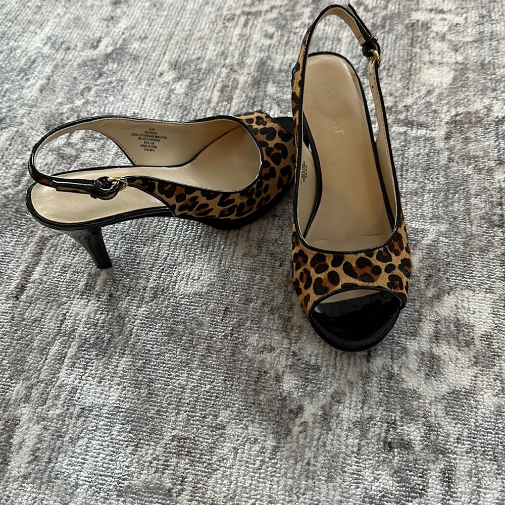 Nine West cheetah peep toe sling back
